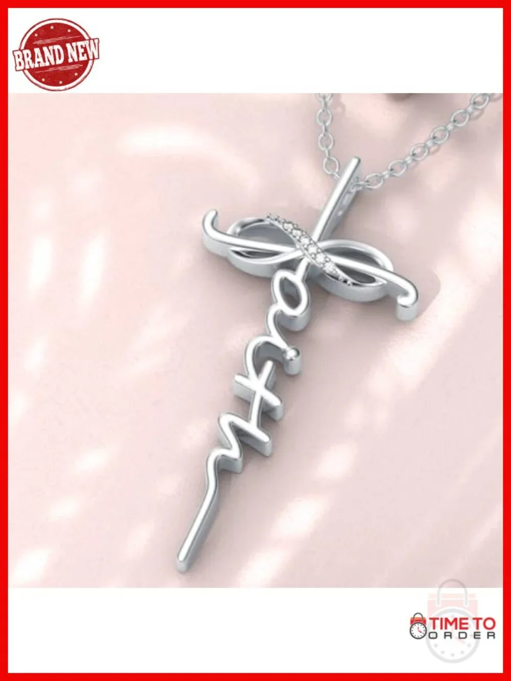 Faith Cross Pendant Necklace 925 Sterling Silver Lab Grown Diamond Infinity